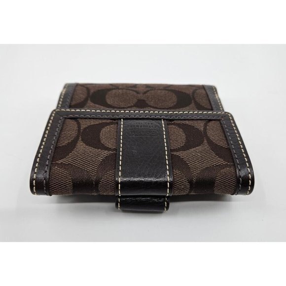 Coach Dark Chocolate Brown Signature Canvas Leather Tri-Fold Snap Wallet - Picture 6 of 13